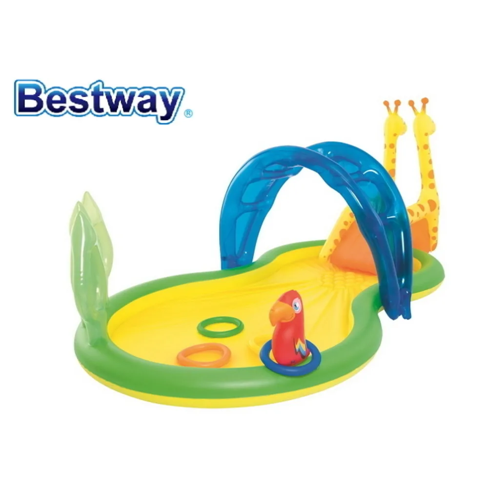 

53060 Bestway 3.38m x 1.67m x 1.29m Zoo Pool Play Center 133" x 66" x 51" Inflatable Water Spray PlayPool For Kids
