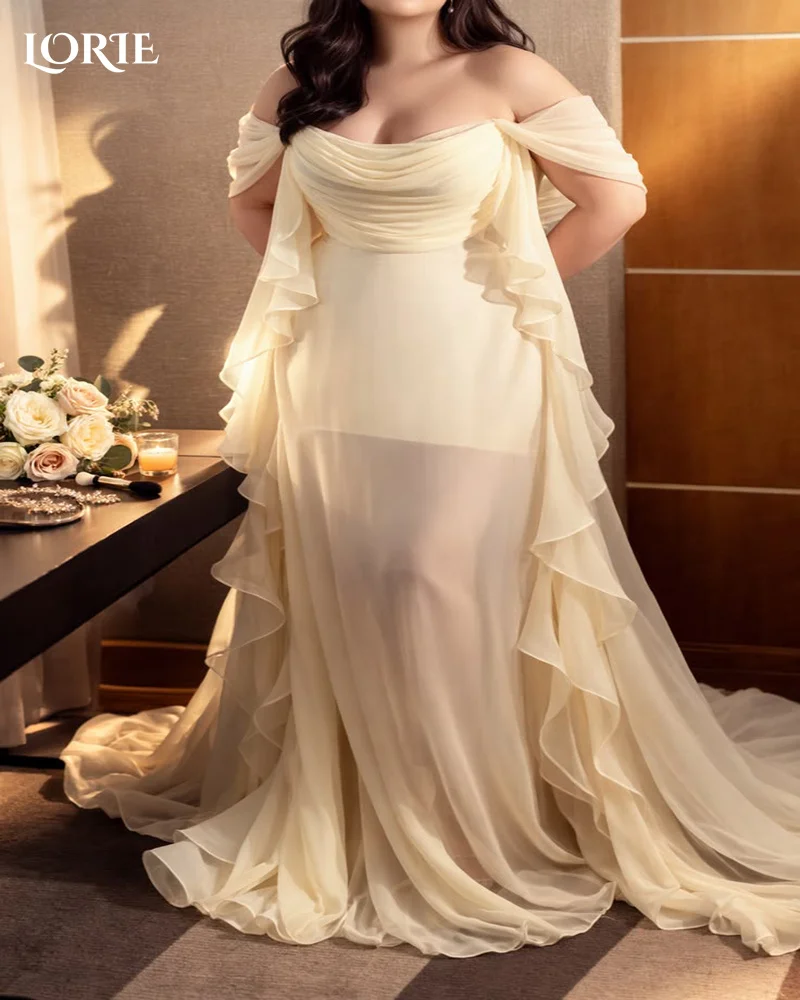 LORIE Satin Modern Wedding Dress Off Shoulder Plus Size A-Line Princess Bride Gown Customized Ruffle Tulle Party Dresses 2027