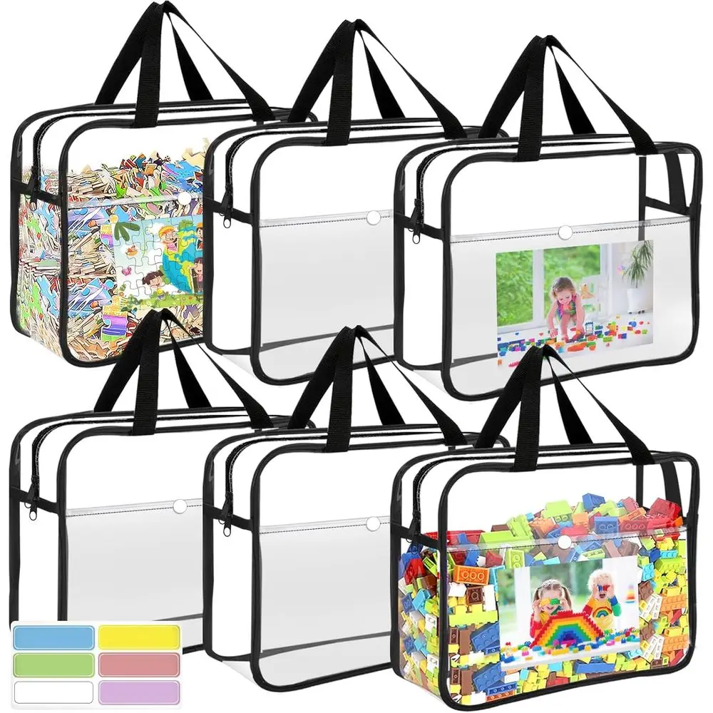 

Прозрачные сумки для хранения из ПВХ на двойной молнии для игрушек, игр, головоломок и книг с карманами и этикетками