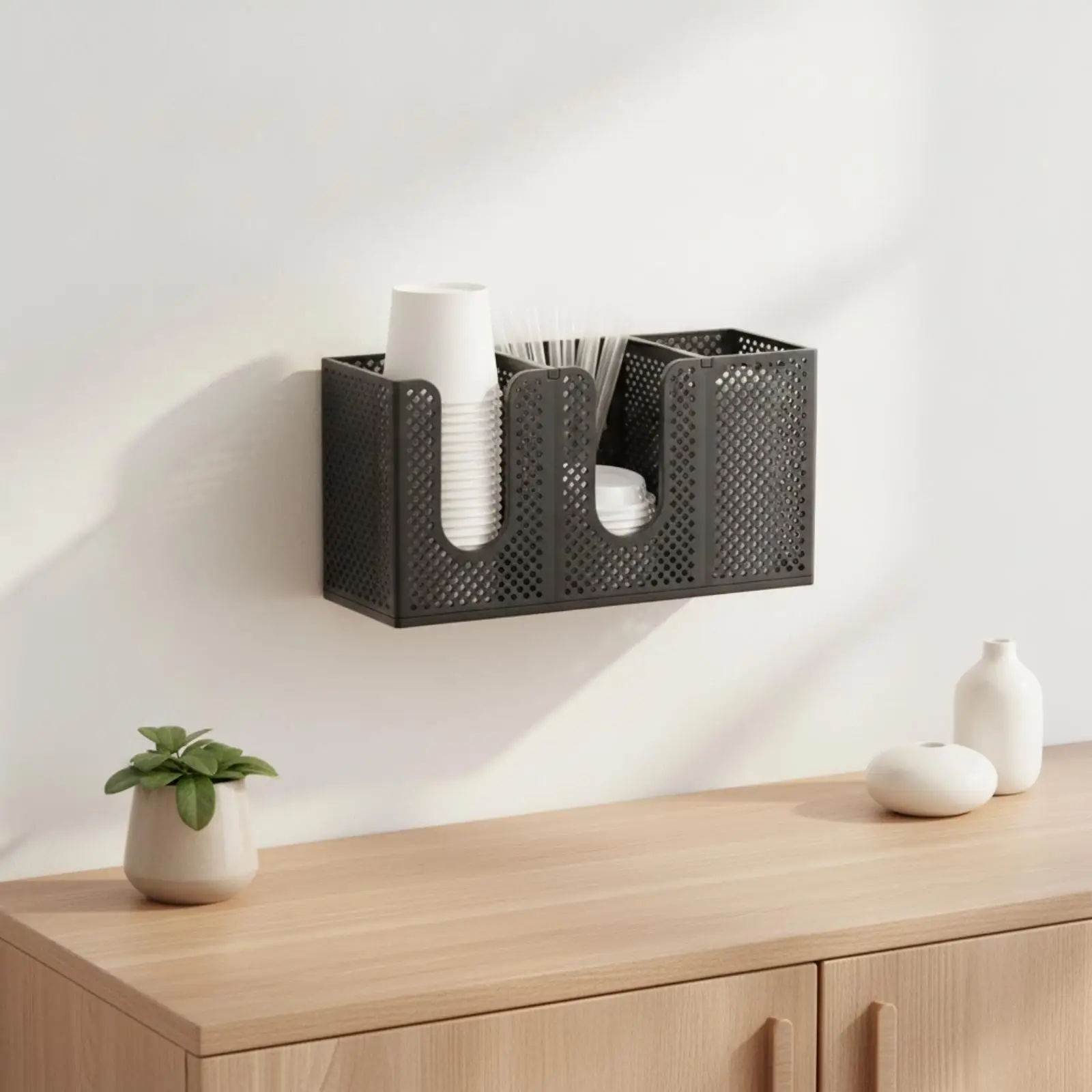 Wall Mount Organizer Multi Slot Cup and Lid Holder for Kitchen Drink Station Coffee Capsule Storage Organizer