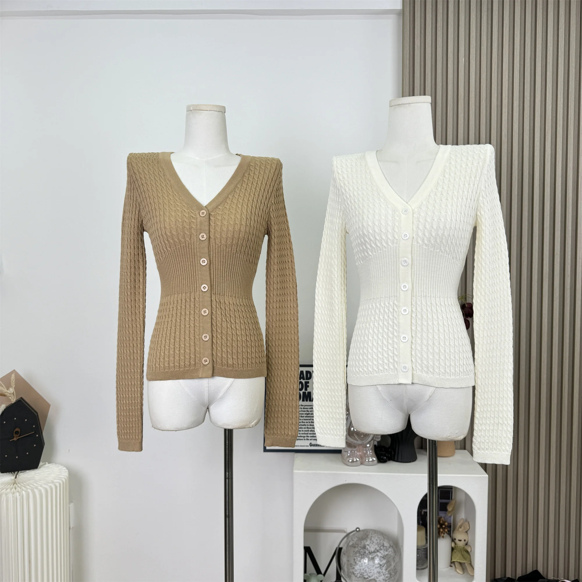 

Slim Fit V Neck Long Sleeve Knitted Twist Cardigan Top Women's Autumn Winter New Style Versatile Elegant Solid Sweater F123