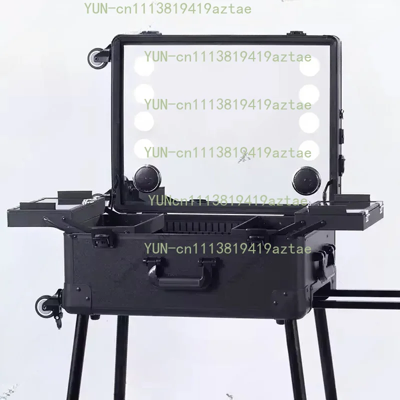 Professional Lamp Trolley Cosmetic Case，for Makeup Artists Beauty Toolbox，with Hidden Bracket Light Box