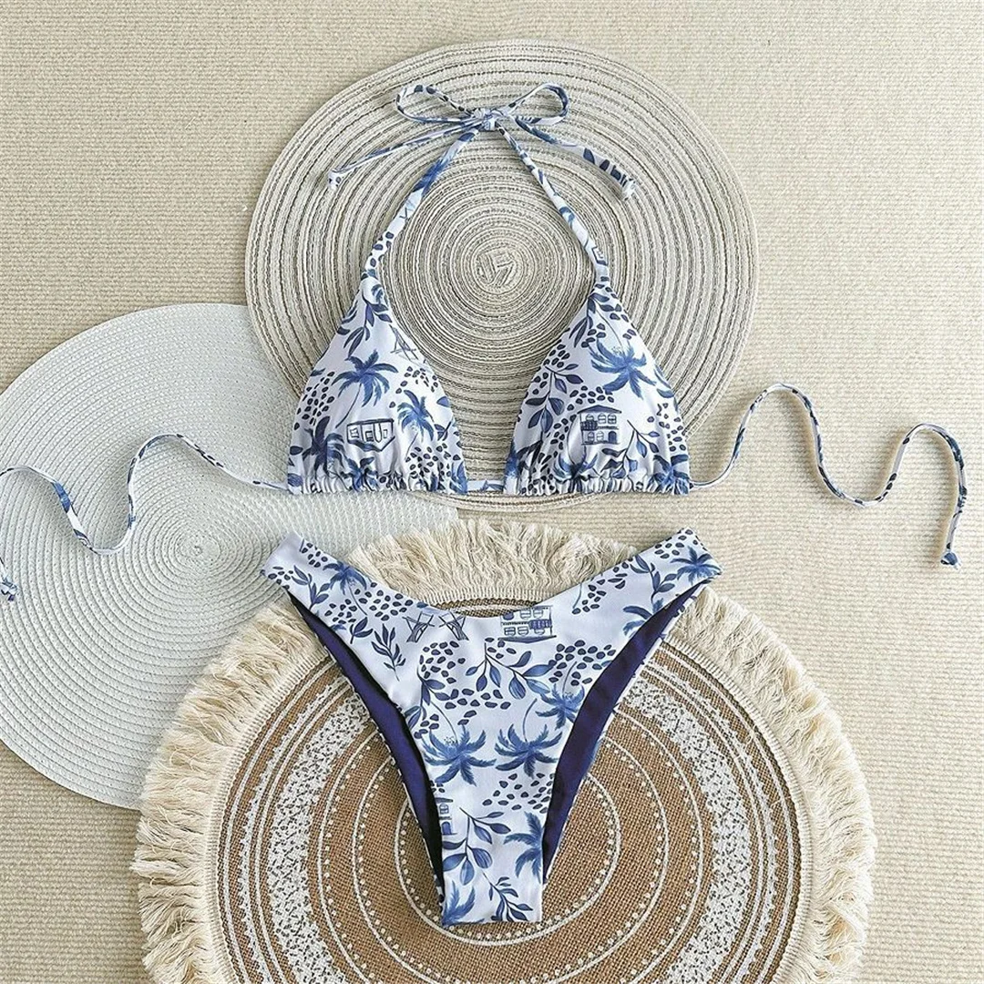XS - L Neuer bedruckter Neckholder-Bikini, brasilianischer Bikini, Damen-Badeanzug, zweiteiliges Bikini-Set, Badeanzug für Damen, Badebekleidung, Badeanzug, Schwimmanzug V7173 – Detail 26