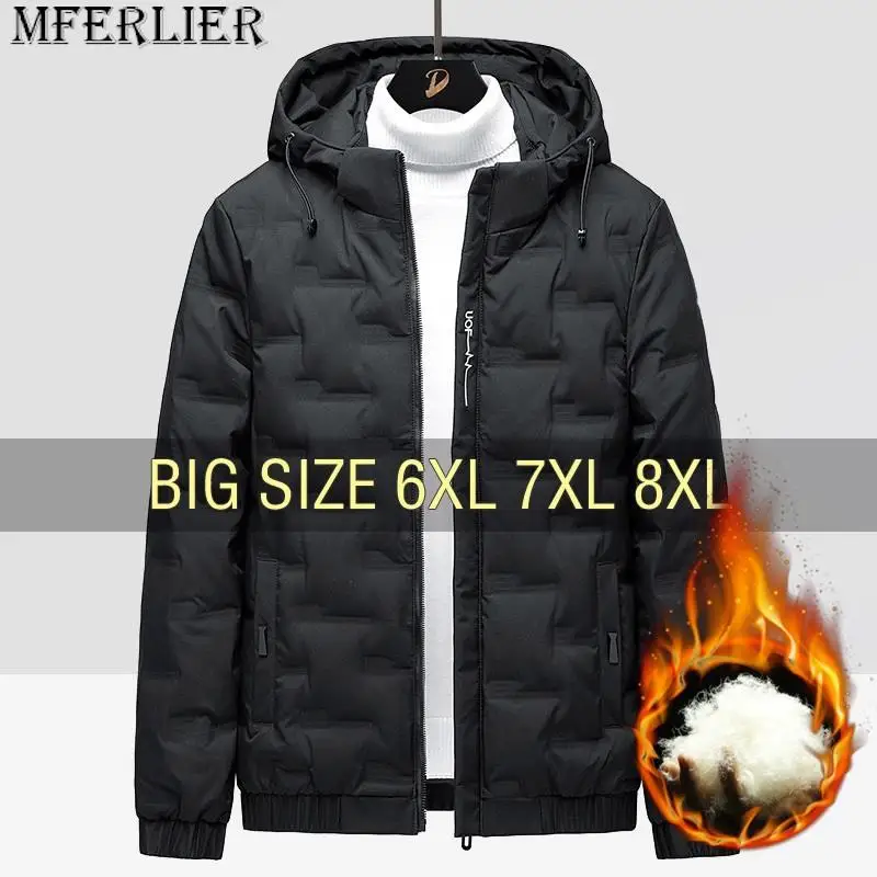 

Winter Jackets Down Hoodie Windbreak Plus Size 6XL 7XL 8XL Oversize 2023 Black Warm Coats Loose Male Zipper Waterproof Padded