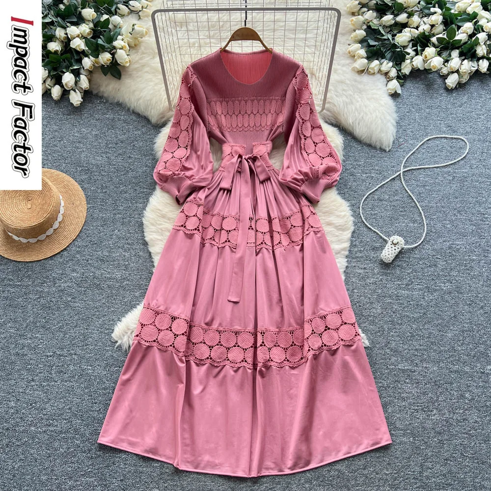 miyake-niche-retro-style-court-robe-pour-femmes-automne-hiver-haut-de-gamme-sens-sangle-taille-creuse-epissage-temperament-longue-robe