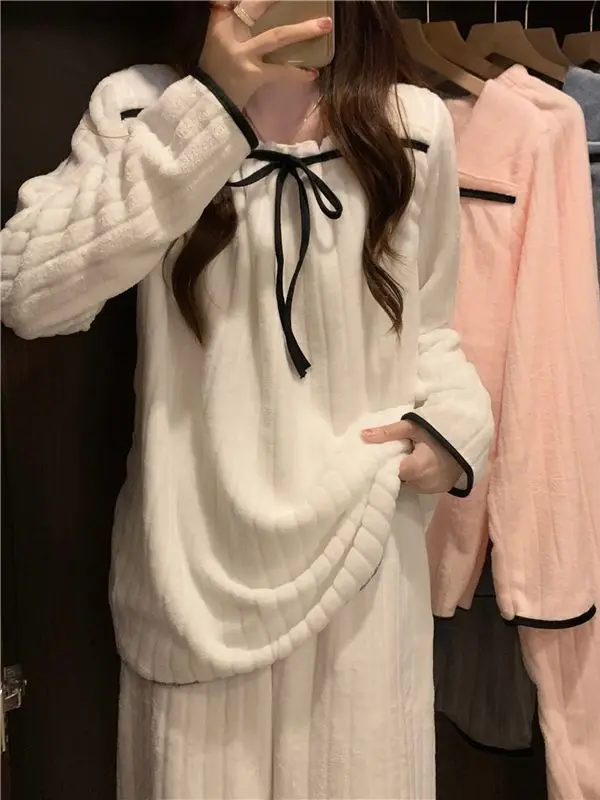 

Thick Coral Fleece Pajamas Women's Winter New Style Plush Home Clothes Set Sweet Ins Casual Long Sleeve Sleepwear