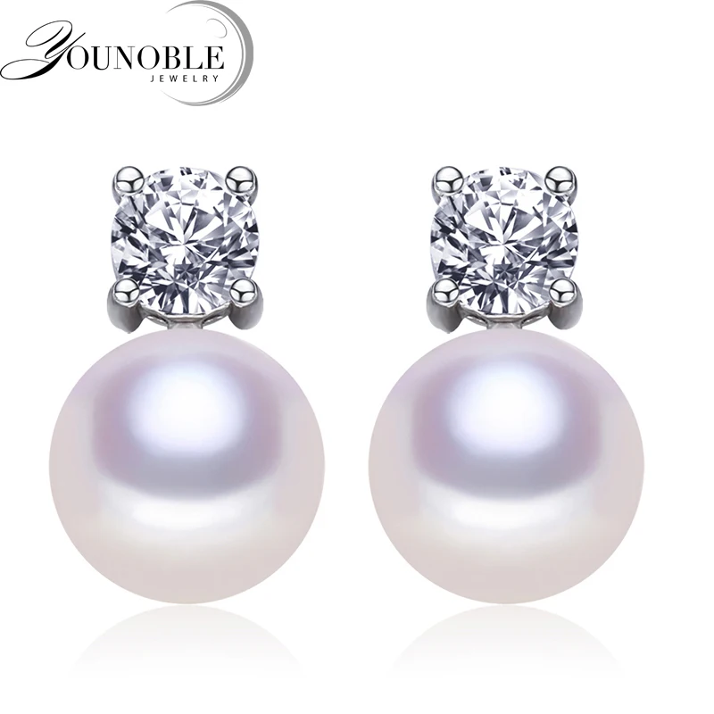 Genuine White Freshwater Pearl Earrings Woman,Bridal 925 Sterling Silver Natural Pearl Stud Earrings Wife Girl Gift