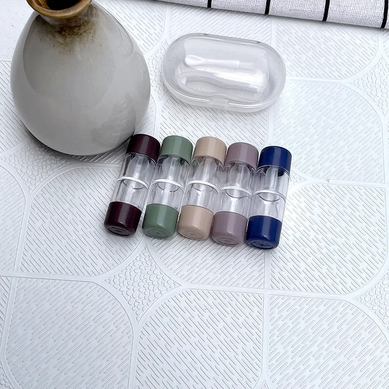 Transparent Portable Contact Lens Cases with Tweezers Women Cute Contact Lenses Boxs Travel Kits Holder Eyewear Accessories