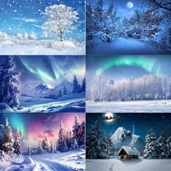 Winter Theme Snow Scene Background Pine Forest Mountain Nature Landscape Sky Snowflake Family Christmas Portrait Prop Decoration