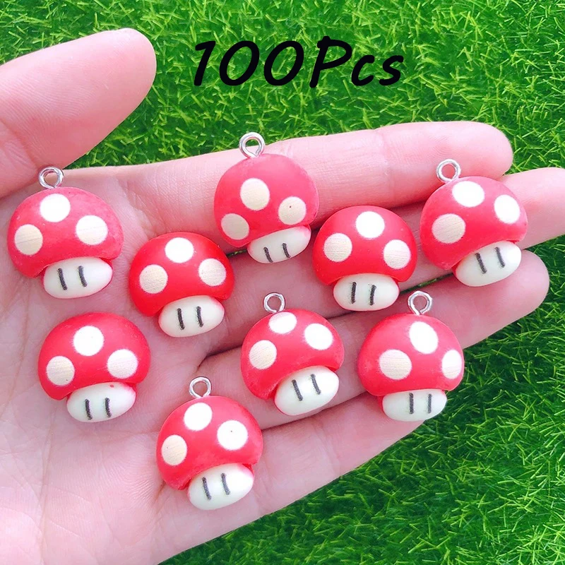 100Pcs all'ingrosso carino fungo resina Charms orecchini pendenti per gioielli portachiavi fare collana fai da te braccialetto accessori Bulk