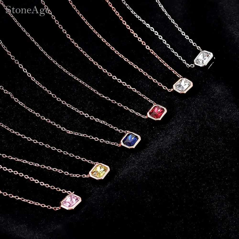 Fashion Charm Colorful Crystal Pendant Necklaces for Women Rose Gold Plated Collar Choker Chain on Neck Chic Jewelry KCN044