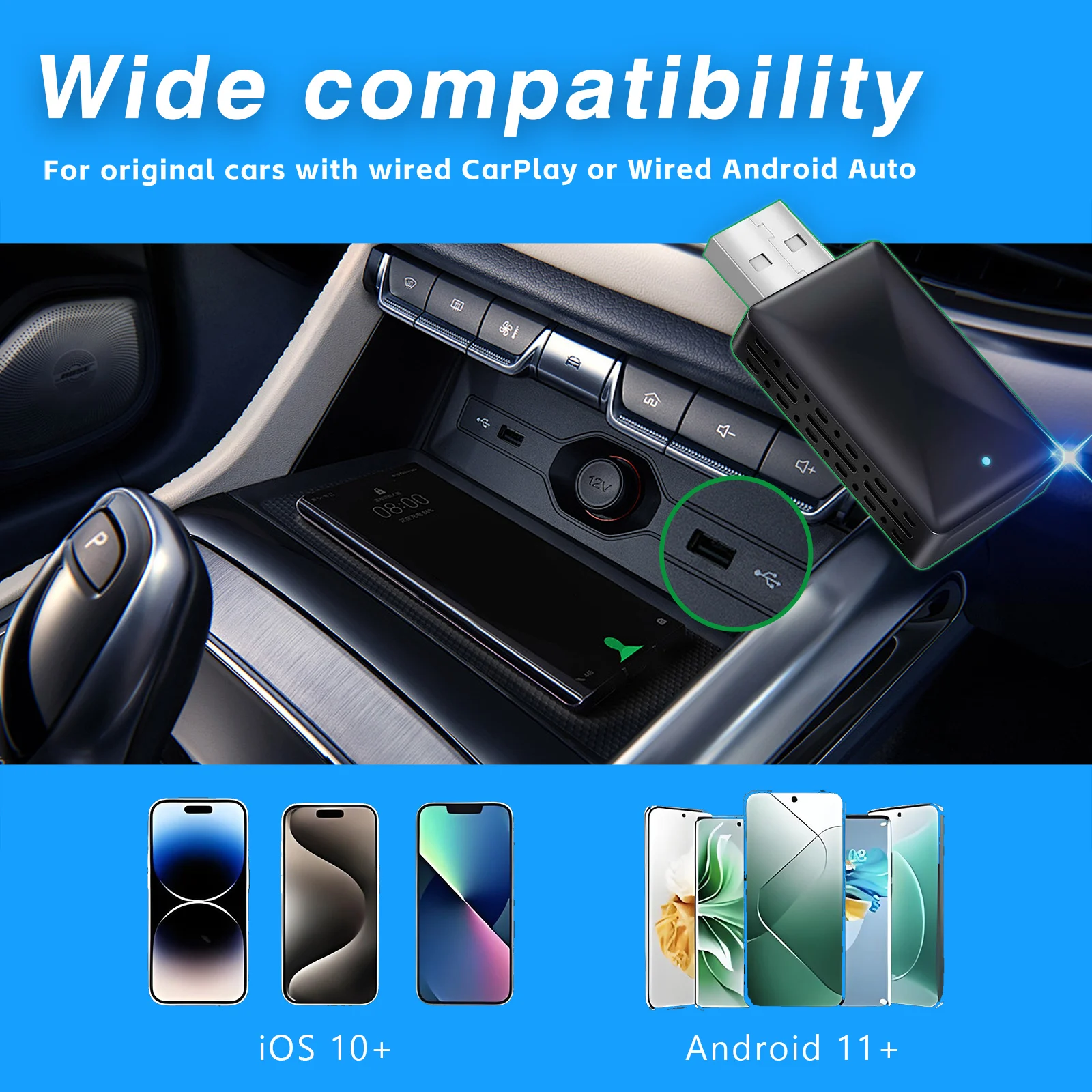 محول CarPlay اللاسلكي، ترقية 2025 2 في 1 صغير الحجم CarPlay وAndroid Auto، تحويل سلكي إلى لاسلكي مع USB وUSB-C/Type #1