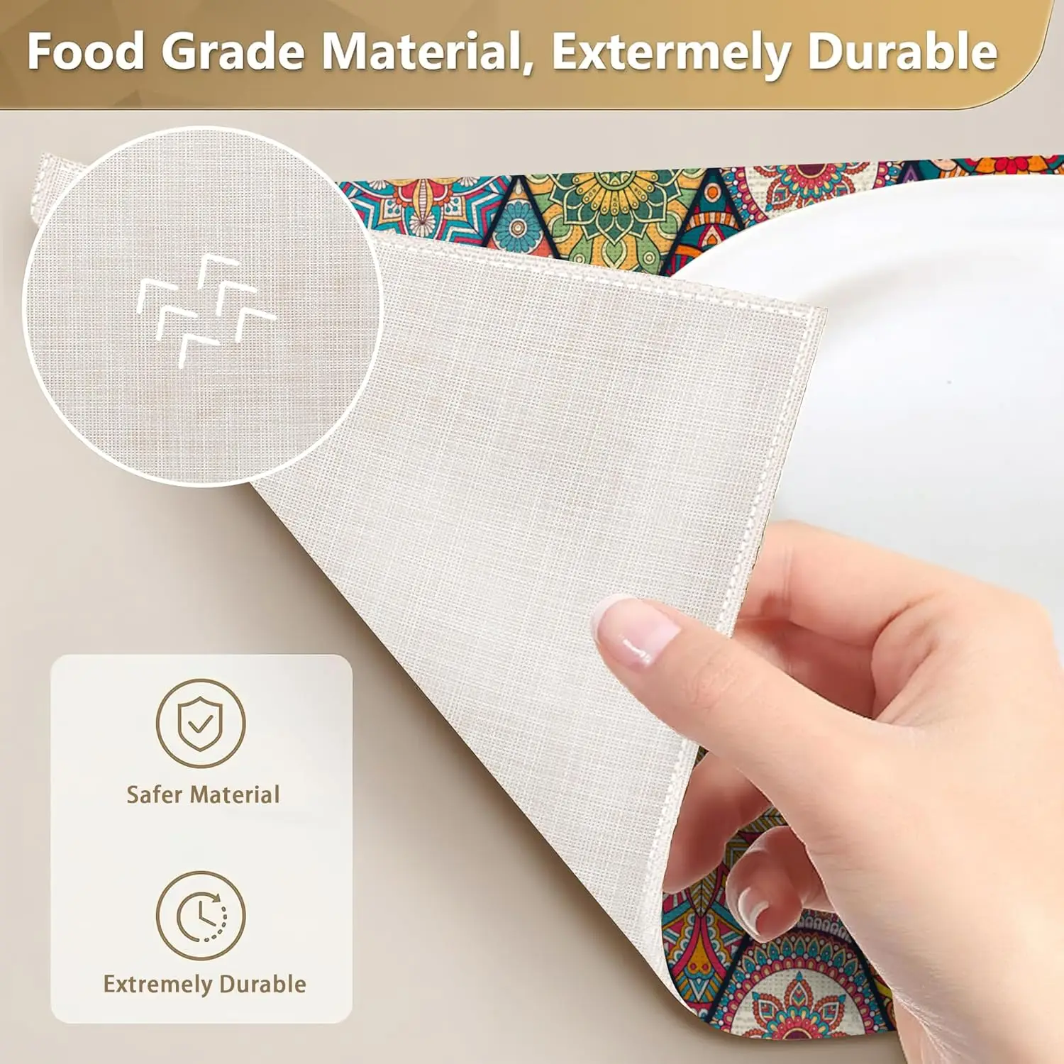 مجموعة من 6 مفارش بوهيمية ملونة قابلة للغسل وغير قابلة للانزلاق ومقاومة للحرارة وسميكة من الكتان المزخرف لطاولة الطعام والمنزل