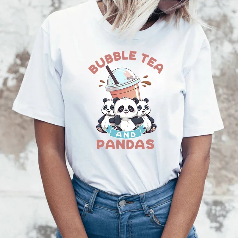 

New Bubble Tea And Pandas Boba Printed T Shirt Women Teens Fashion Hip Hop Harajuku Casual Short Sleeve Tops Tees