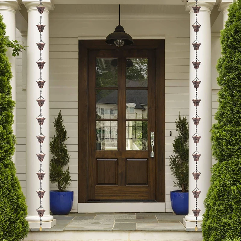 Rain Chains, Gutter Downspouts Diverter Outdoor Metal Copper Plaid Rainwater Extensions, 12 Cups