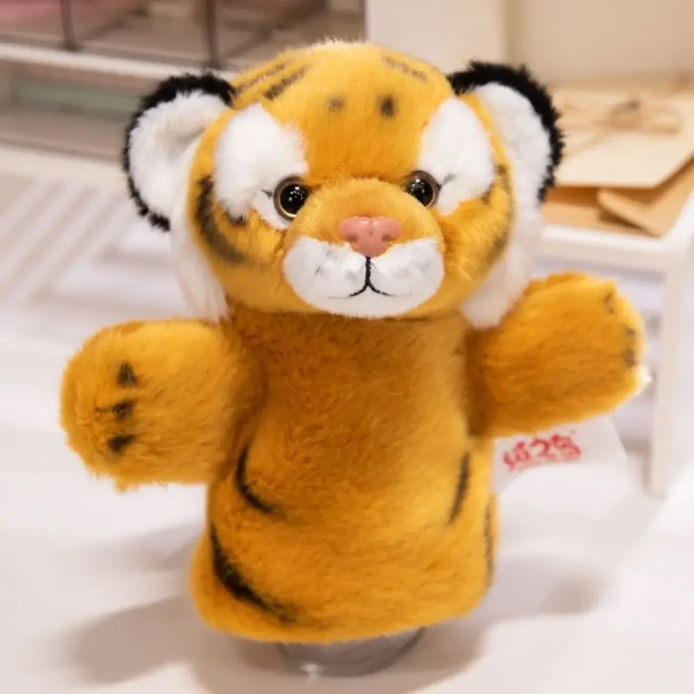 Soft Stuffed Animal Hand Puppet RealLife Plushie Tiger Hand Puppet Mother and Son Headband Tiger Plush Doll Parent-Child