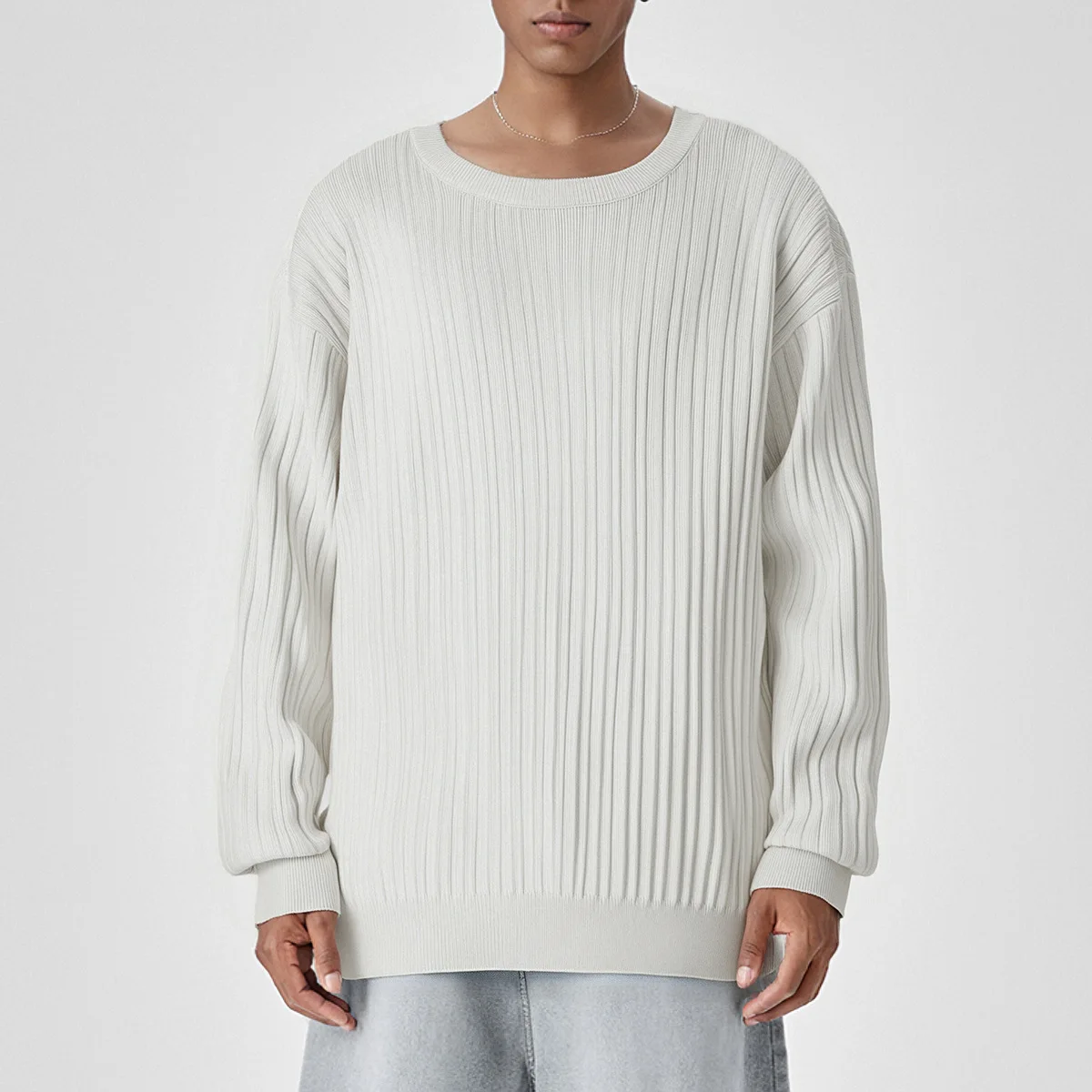 Мужской повседневный свободный универсальный новый теплый вязаный пуловер с круглым вырезом и длинными рукавами, не скатывается, свитер