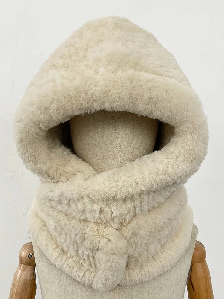 

Женская толстая теплая шапка-бомбер из натурального кроличьего меха, шарф, новая зимняя милая ветрозащитная велосипедная шапка из натурального меха с глушителем для женщин