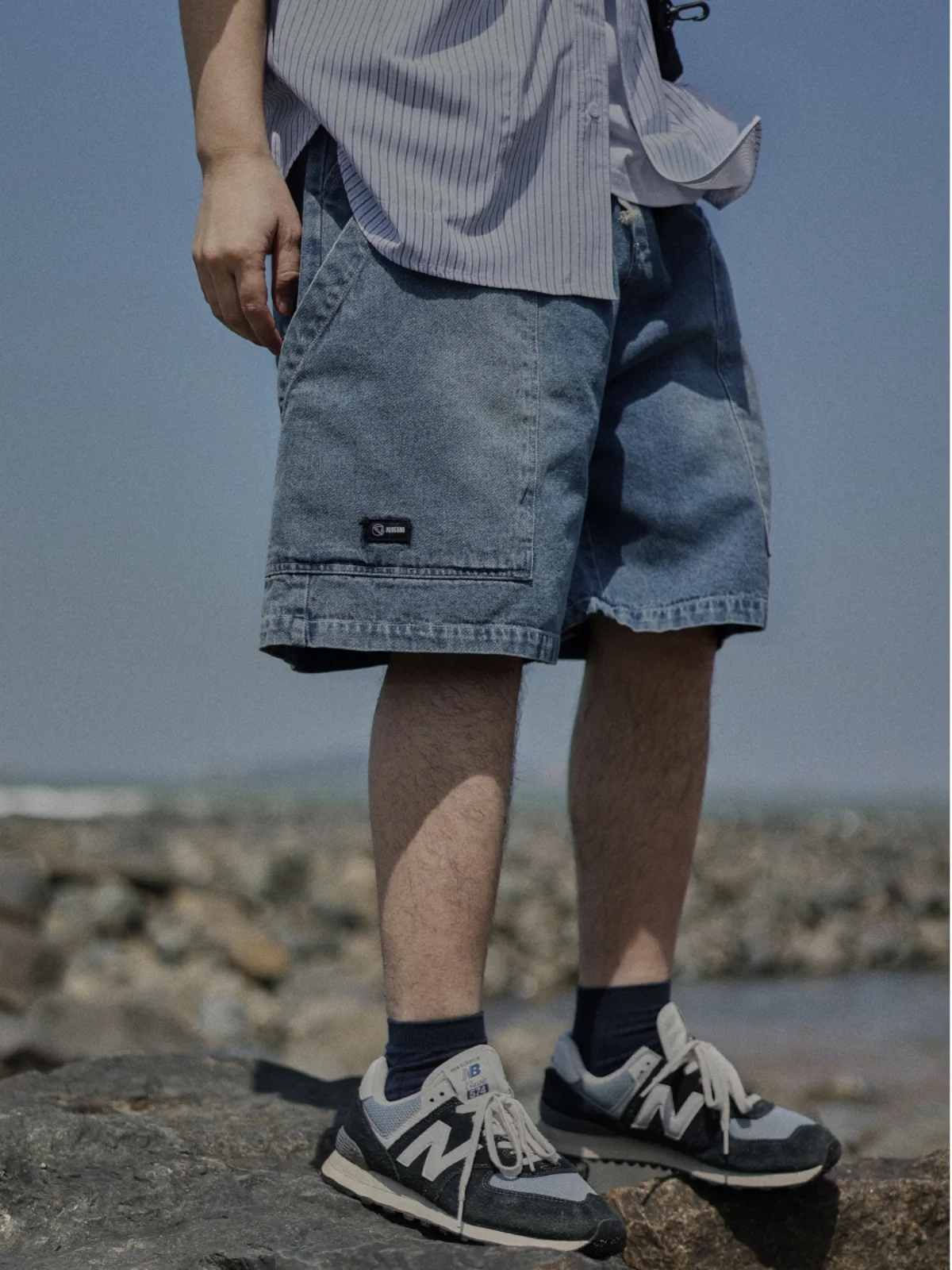 

Японские молодежные повседневные свободные прямые джинсы с завышенной талией в стиле ретро для мужчин и женщин, летние удобные орты