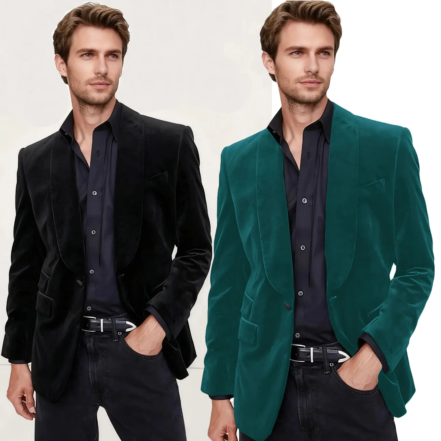 

Men's Velvet Suit Casual Blazer High-End Elegant Single-Breasted Slim Fit Shawl Lapel Jacket for Bussiness/Wedding Tuxedos Coats
