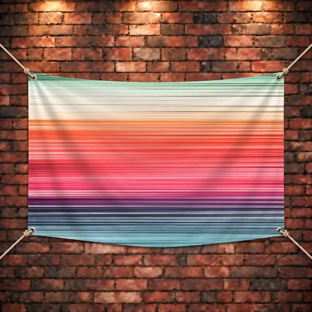Vivid Flowing Art R-Rainbow Lines Flags Four Rings Bright Hanging Yard Decor Indoor Outdoor Assembly