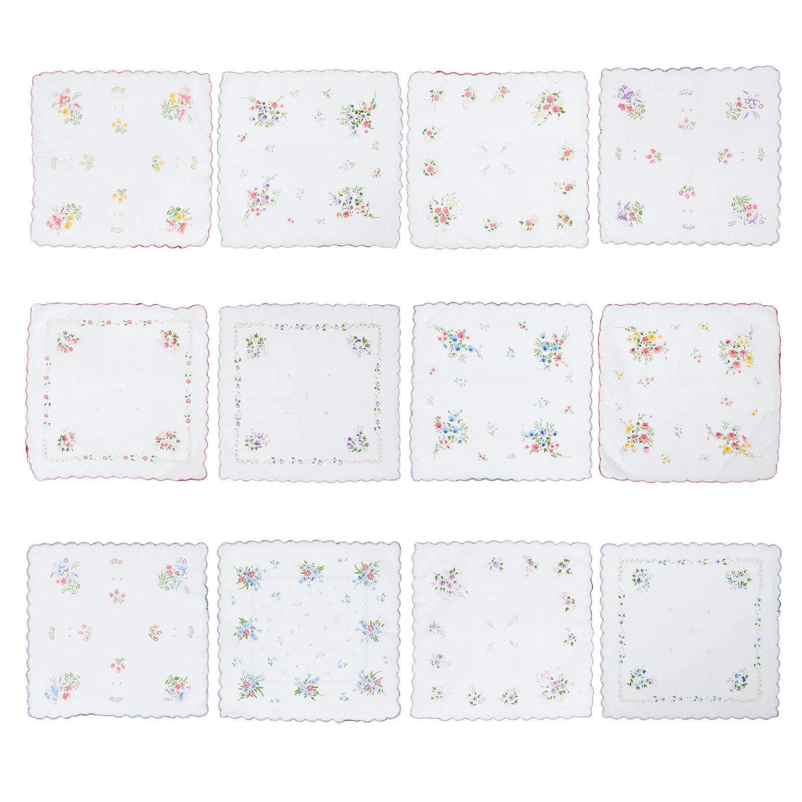 

12 Pcs Women's Handkerchief Flower Cotton Handkerchiefs Printing Floral Prints Pure