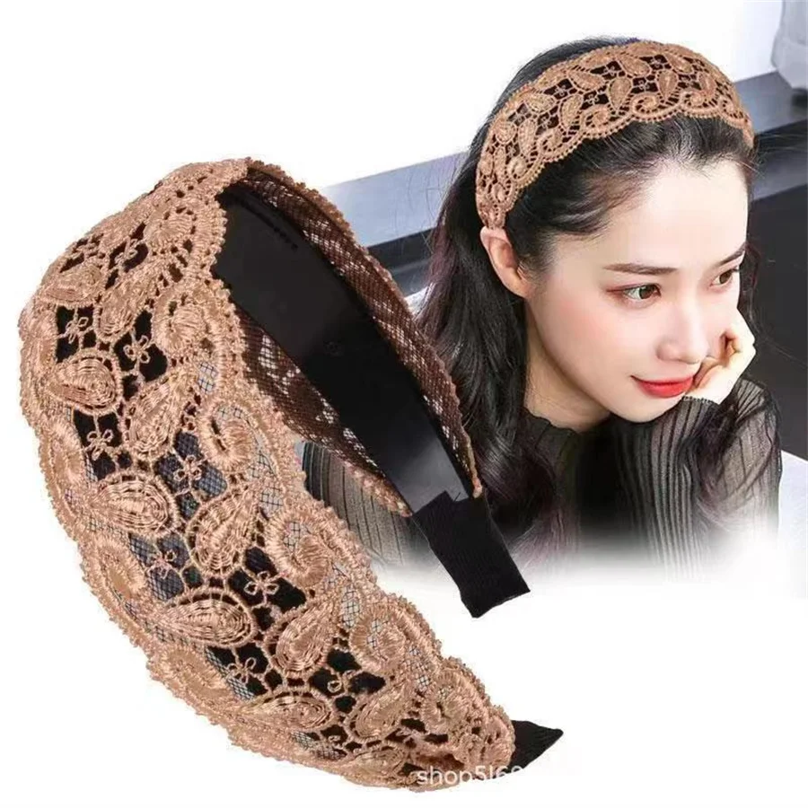 New fashion Style Retro Lace Hairband for Personality Girl Simple Hollow Floral Pattern Wide-brimmed Hair Band for Elegant Women