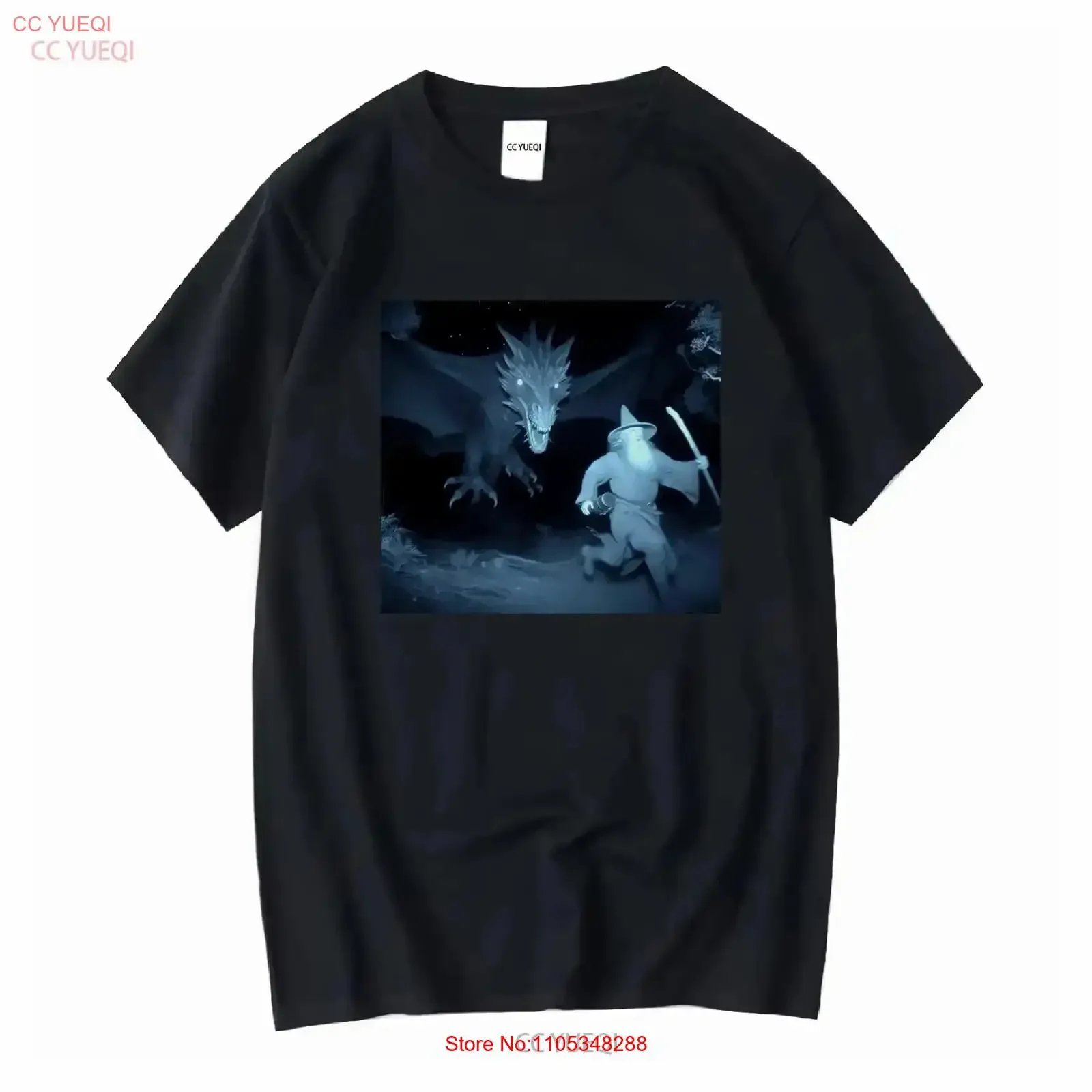 Wizard Running from Dragon T Shirt Gray Christmas Birthday Middle Earth Tolkien Book Vintage Trail Cam Washed fashion vintage