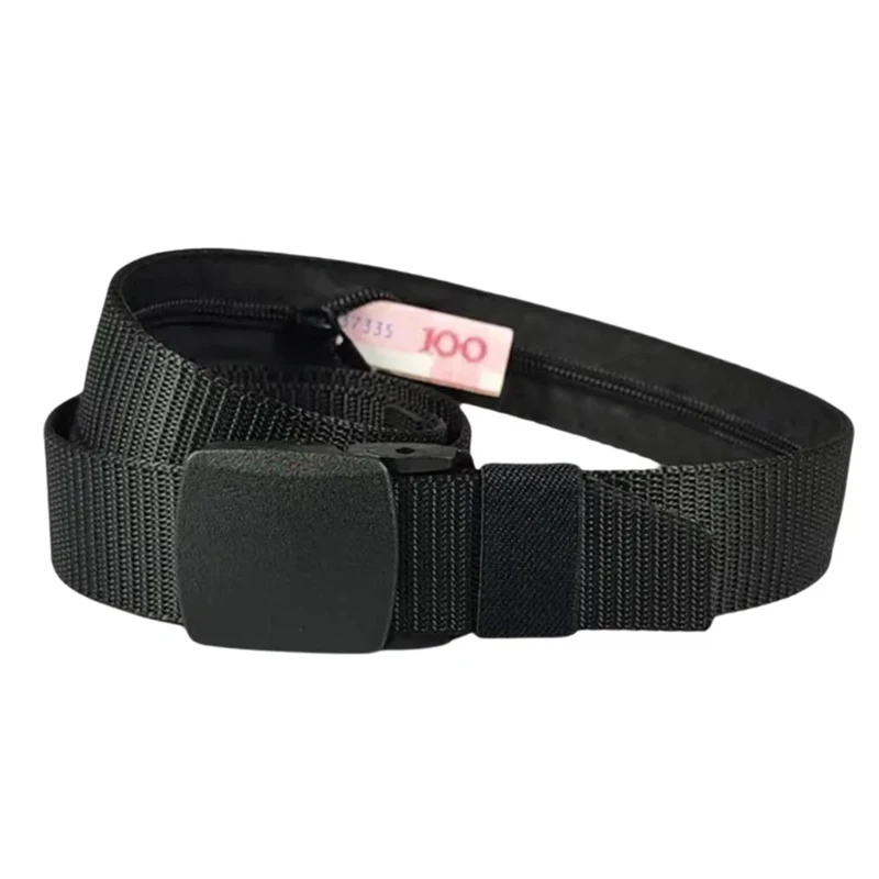 Cinto Antifurto Masculino de Nylon com Zíper e Bolso Secreto para Dinheiro, Cinto de Segurança para Uso Diário em 6 Cores