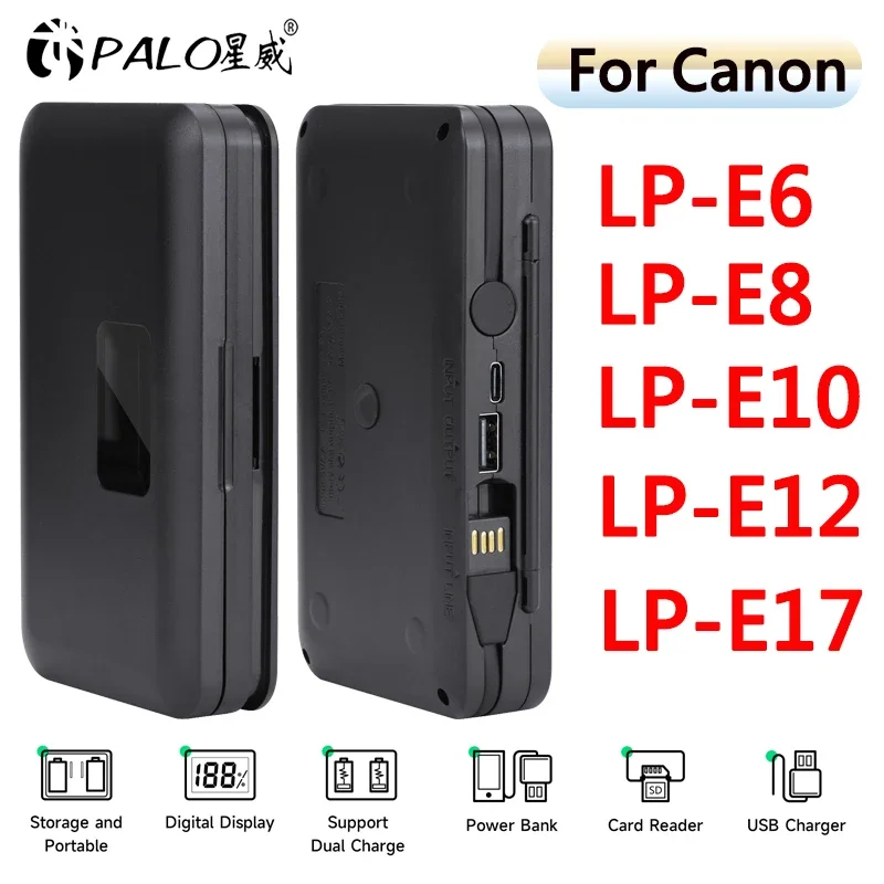 PALO LP E6 LP E8 LP E10 LP E12 LP E17 Camera Battery Charger+3 in 1 LCD smart Charger for Canon LP-E6 LP-E8 LP-E10 LP-E12 LP-E17