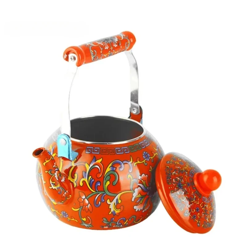 Enamel vintage Chinese national style teapot kettle 2.2L whistling kettle