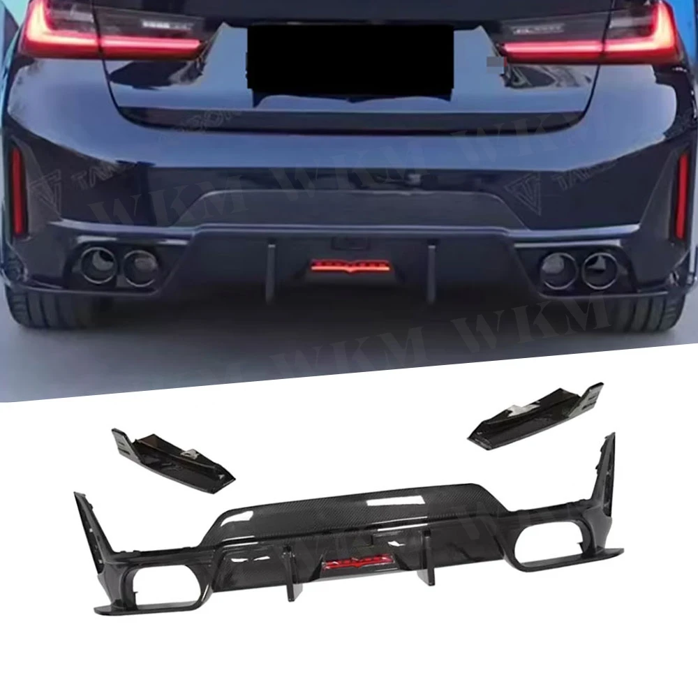 ألياف الكربون المصد الخلفي الناشر لسيارات BMW 3 Series G20 G28 LCI M Sports 2023 + FRP الشفة الخلفية مع ضوء Bodykit