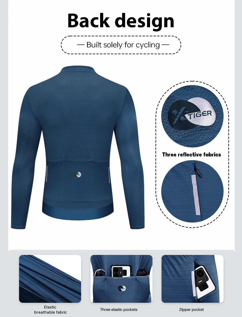 X-TIGER Radtrikot mit langen Ärmeln und Reißverschluss, Sport-Radtrikot für Herren, professionelle, figurbetonte Fahrradbekleidung, Herren-Radtrikot. – Detail 12