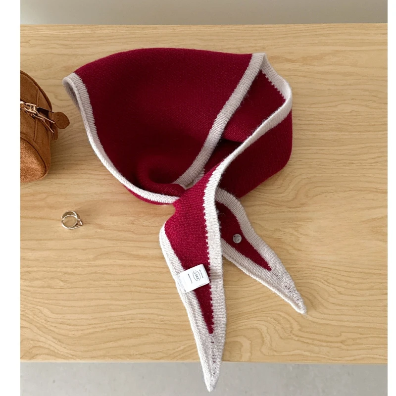 Vintage stijl wollen contrasterende driehoekige sjaal voor dames herfst en winter Veelzijdige warme nekbeschermingssjaal Dames Luxe