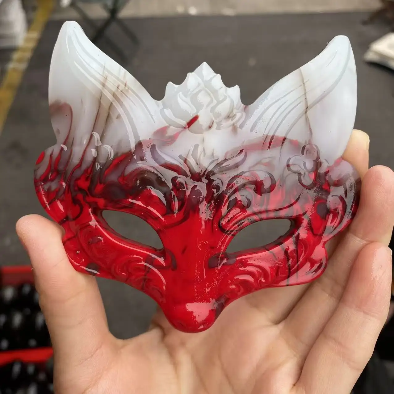 Natural Flame Agate Crystal Hand-Carved Fox Mask, With Healing Properties, As a Decorative Gift.