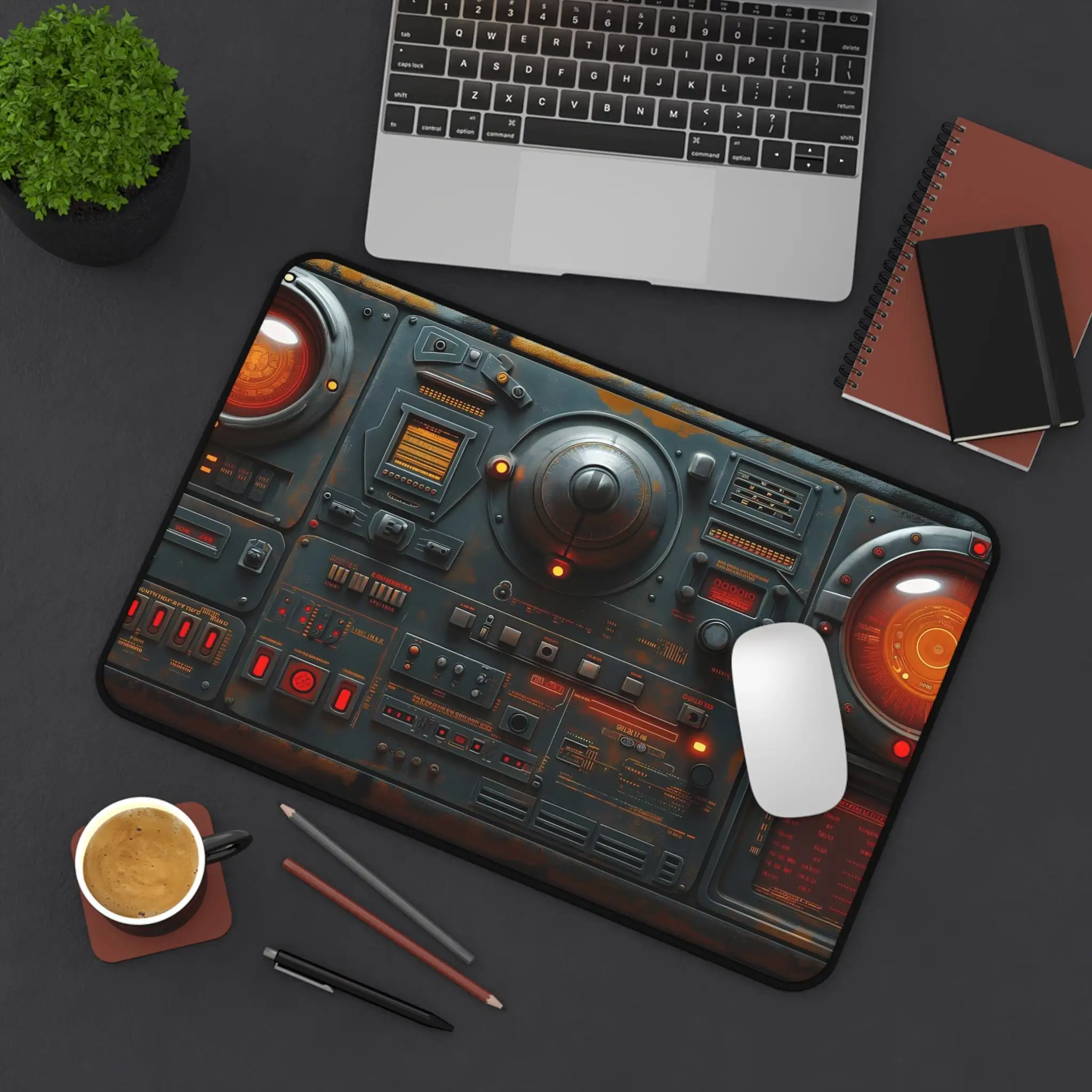 مفرش طاولة لوحة تحكم صناعية عتيقة، لوحة ماوس XL لوحدة تحكم الآلة، لوحة ماوس ألعاب غير قابلة للانزلاق، ديكور سطح المكتب على طراز Sci-Fi