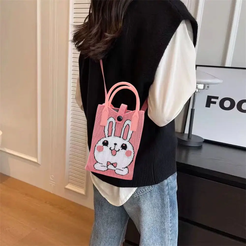 甘いミニニット携帯電話バッグ漫画大容量ニットハンドバッグショルダーバッグ