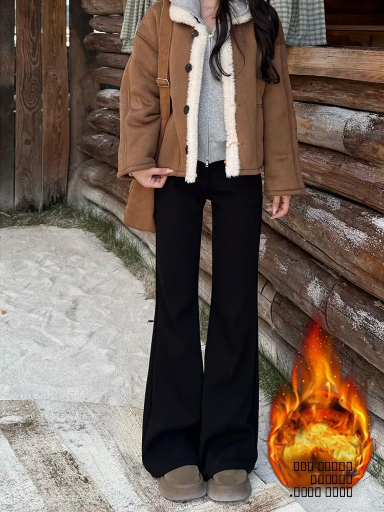 

Женские зимние джинсы-буткат с высокой талией на флисовой подкладке, широкие брюки для похудения, удобные свободные джинсы-буткат из денима