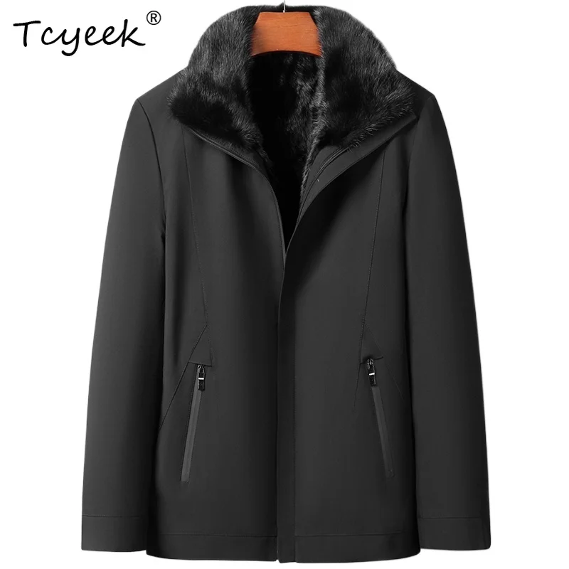 

Tcyeek Съемная цельная норковая внутренняя подкладка из овчины, осень-зима, модная черная мужская парка средней длины с лацканами Kurtka Puchowa Męska