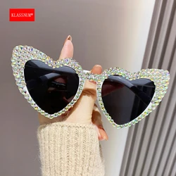 KLASSNUM Women Luxury Diamond Frame Heart Shape Sunglasses Large Anti UV400 Sun Glasses for Ladies 2026 New Year Party Eyewear