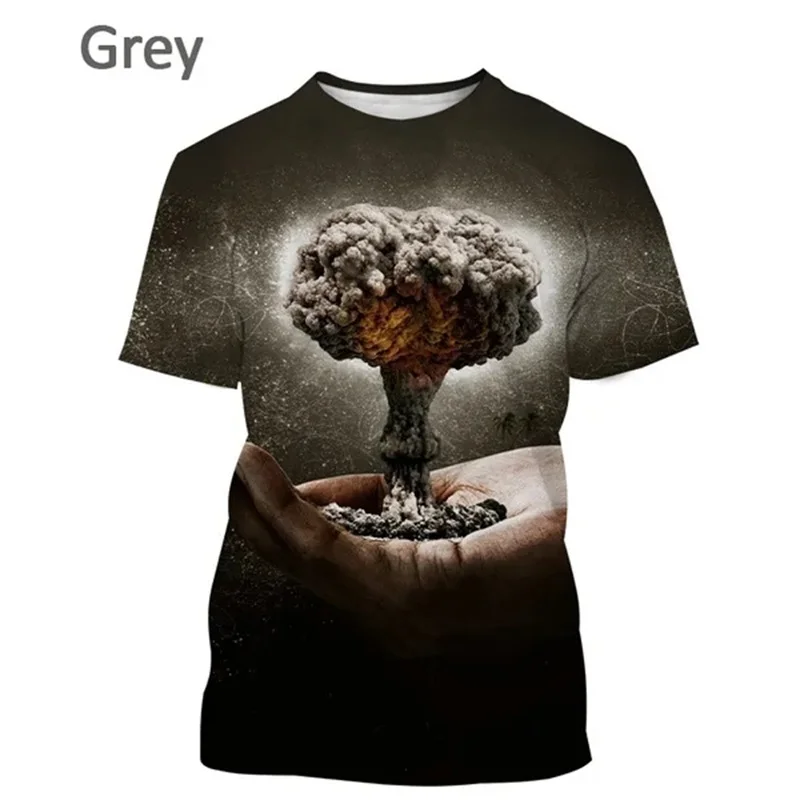 3D Printed Mushroom Cloud T-Shirt For Men Blast Pattern Tees Summer Harajuku Oversized Round Neck Tops Short Sleeves T Shirts