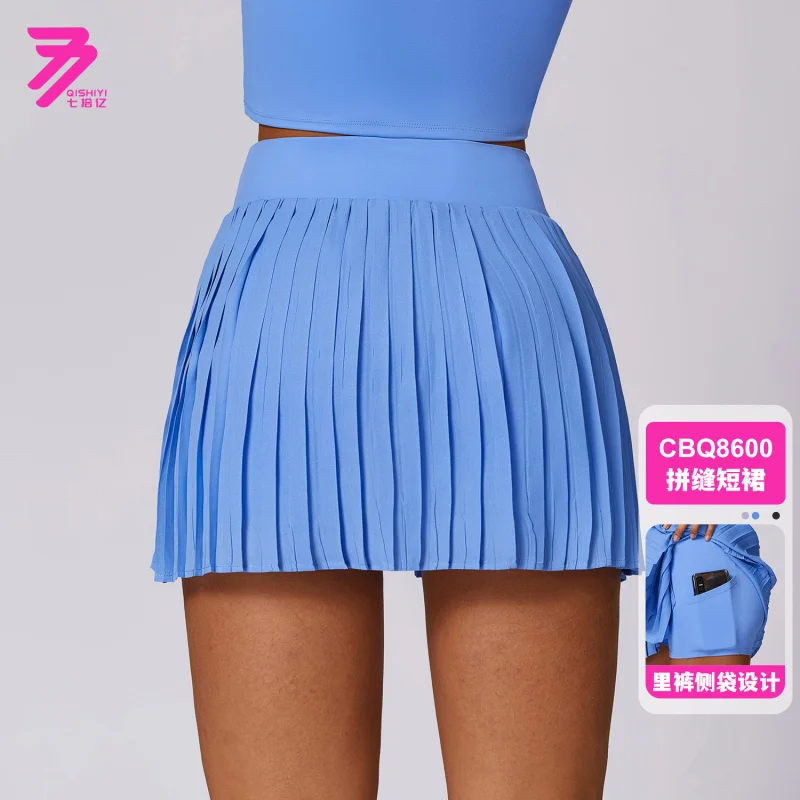 SY-Fashion Casual Pleated Sports Skirt Women's Fake Two-Piece Quick-Drying Tennis Culottes Anti-Exposure Fitness Skirt8600