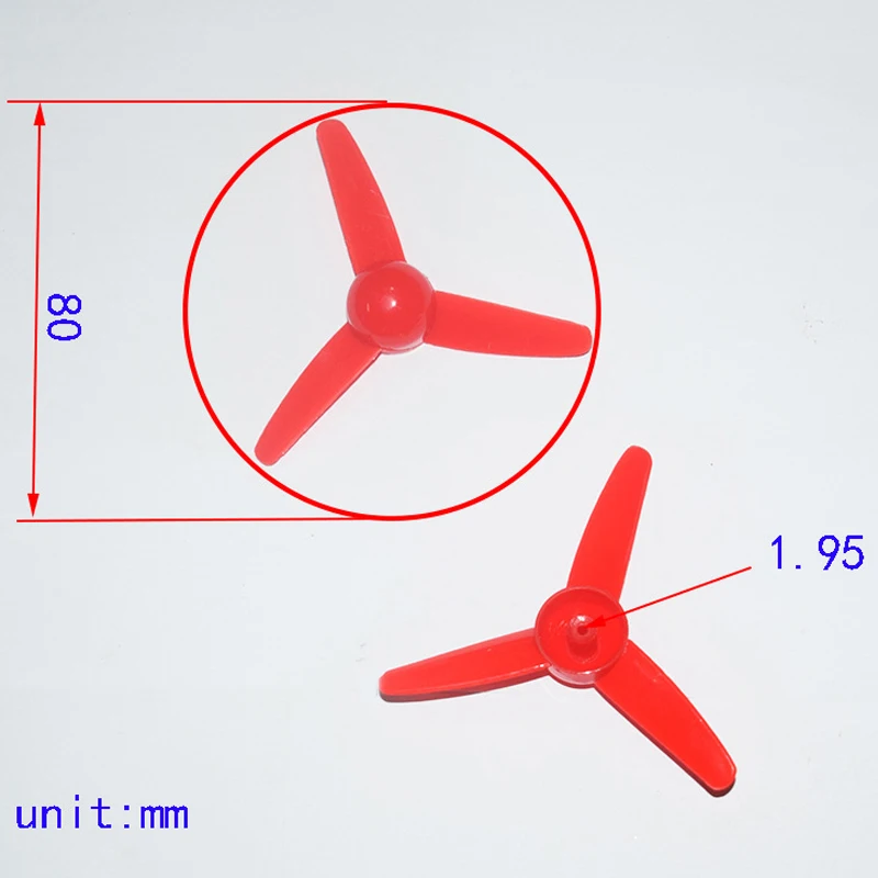 Brinquedos RC Three Leaf Paddle, Model Making Technology, Air Paddle, Acessórios de Energia, 2mm Buraco, 80mm, 10Pcs por conjunto