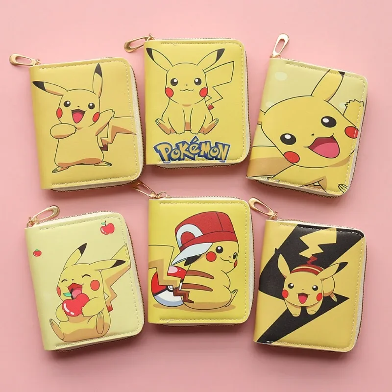 Pokemon Pikachu Cute Wallet for Boys Girls Anime Cartoon PU Coin Purse Students Key Card Storage Pouch Children Zipper Bags Gift