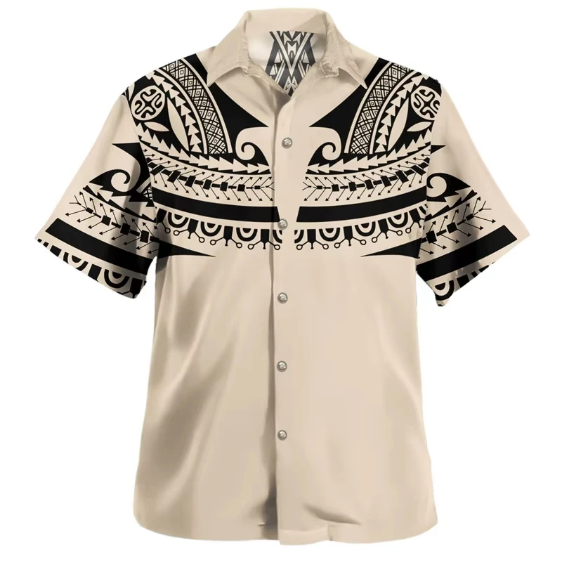 ​​Men's Oceanic Roots Shirt Polynesian Islands Vintage Coat of Arms Graphic Short Sleeve Summer Beach Comfort Streetwear​