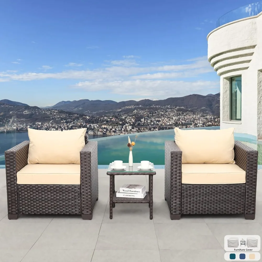 

3-х предметный стул для патио, наборы для бесед на патио, уличные стулья и стеклянный столик, мебель для балкона, плетеная мебель для патио, стулья