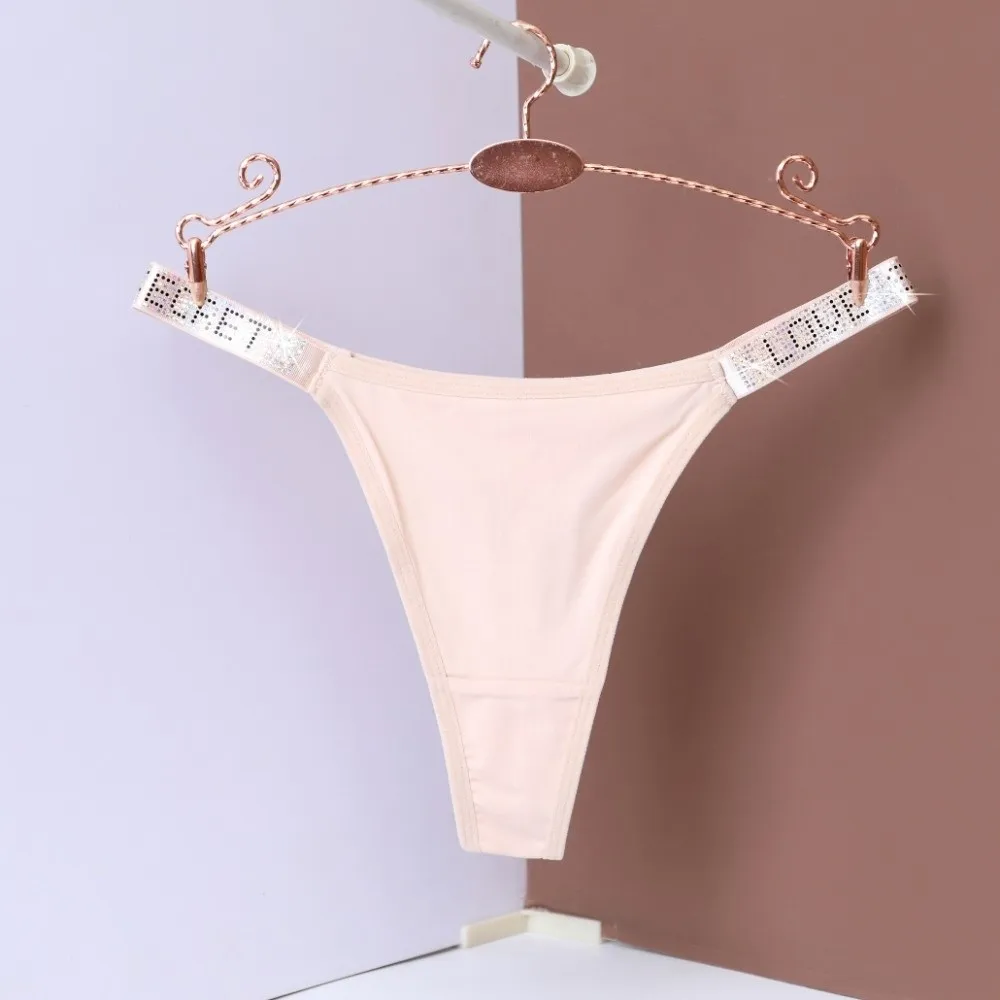 Fashion Low Waist Rhinestone Thongs Traceless Solid Color Glitter Belt Briefs Underpants Soft T-back Panties Girls