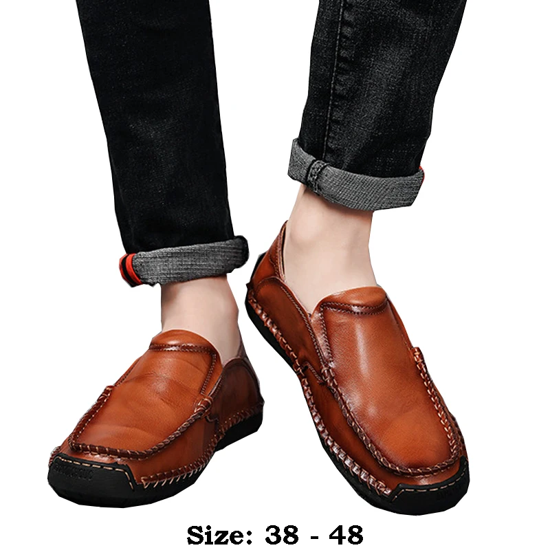 

high quality leather casual boat shoes for men low cut handmade comfortable 47 48 new 2024 walking big size shoe black brown