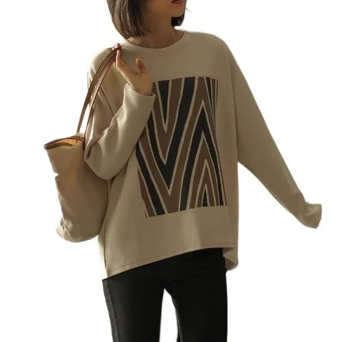 

Свободная повседневная женская футболка с длинным рукавом и круглым вырезом, толстовка больших размеров