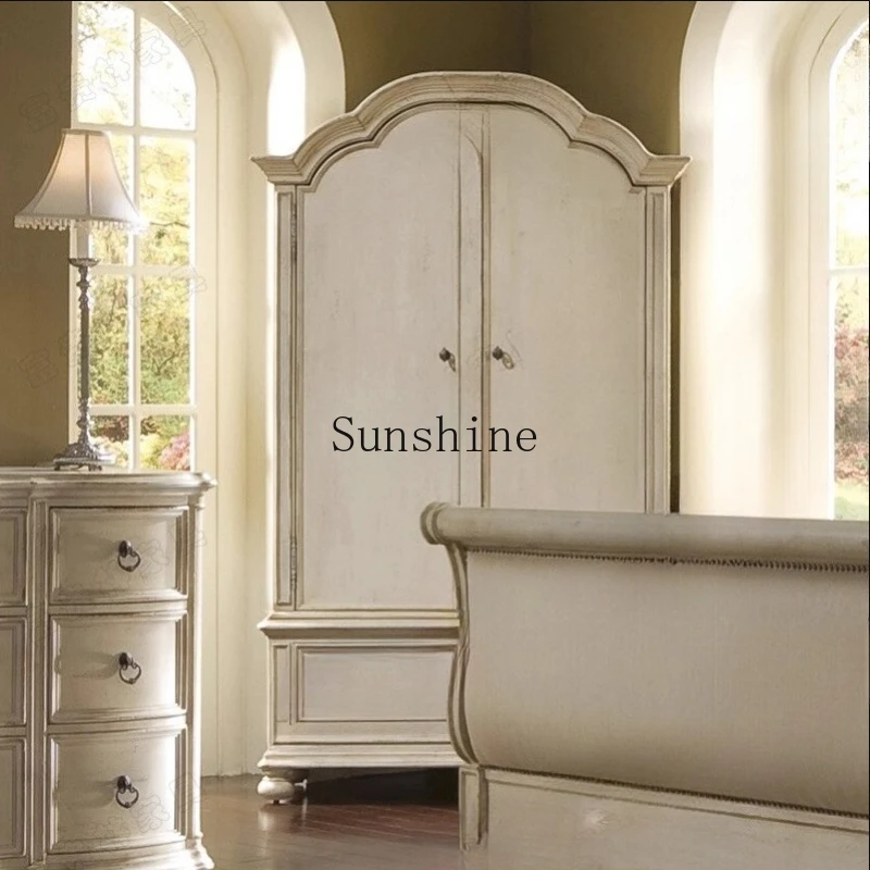 

Solid wood bedroom locker European retro white old storage wardrobe
